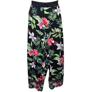 Cuddl Duds Womens Tropical Print Lounge Pants Size XXL Black Cropped Wide Leg